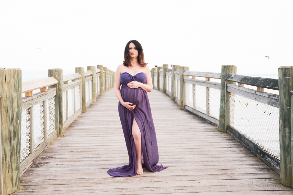 Vanessa Trettel photography Maternity photoshoot CT purple dress beach Milford, CT Silver sand state park