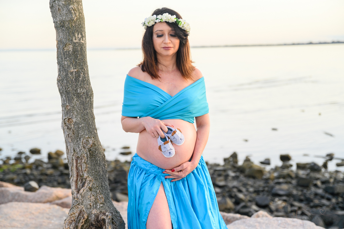 Maternity photoshoot CT
 blue skirt beach Milford, CT Silver sand state park