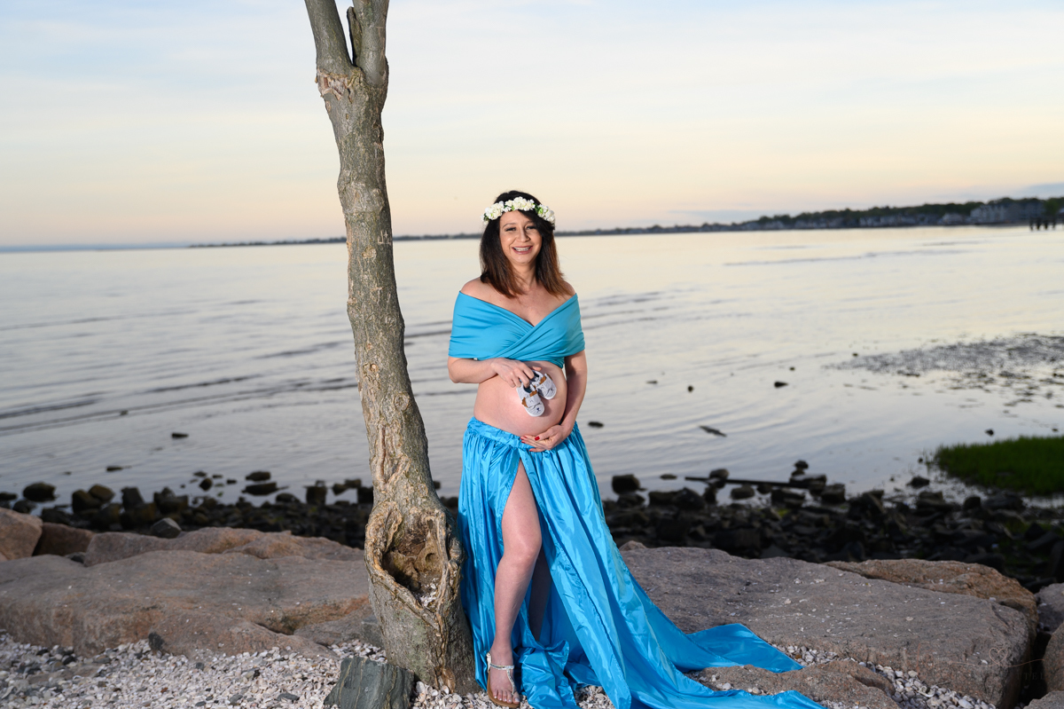 Maternity photoshoot CT
 blue skirt beach Milford, CT Silver sand state park