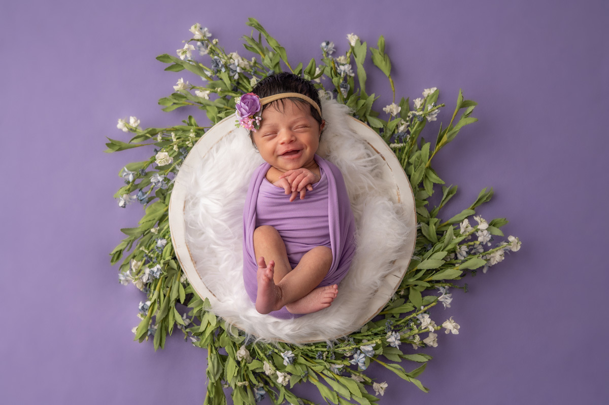 newborn photo
bed prop big smile
purple background girl 
Vanessa Trettel Photography
Ansonia, CT