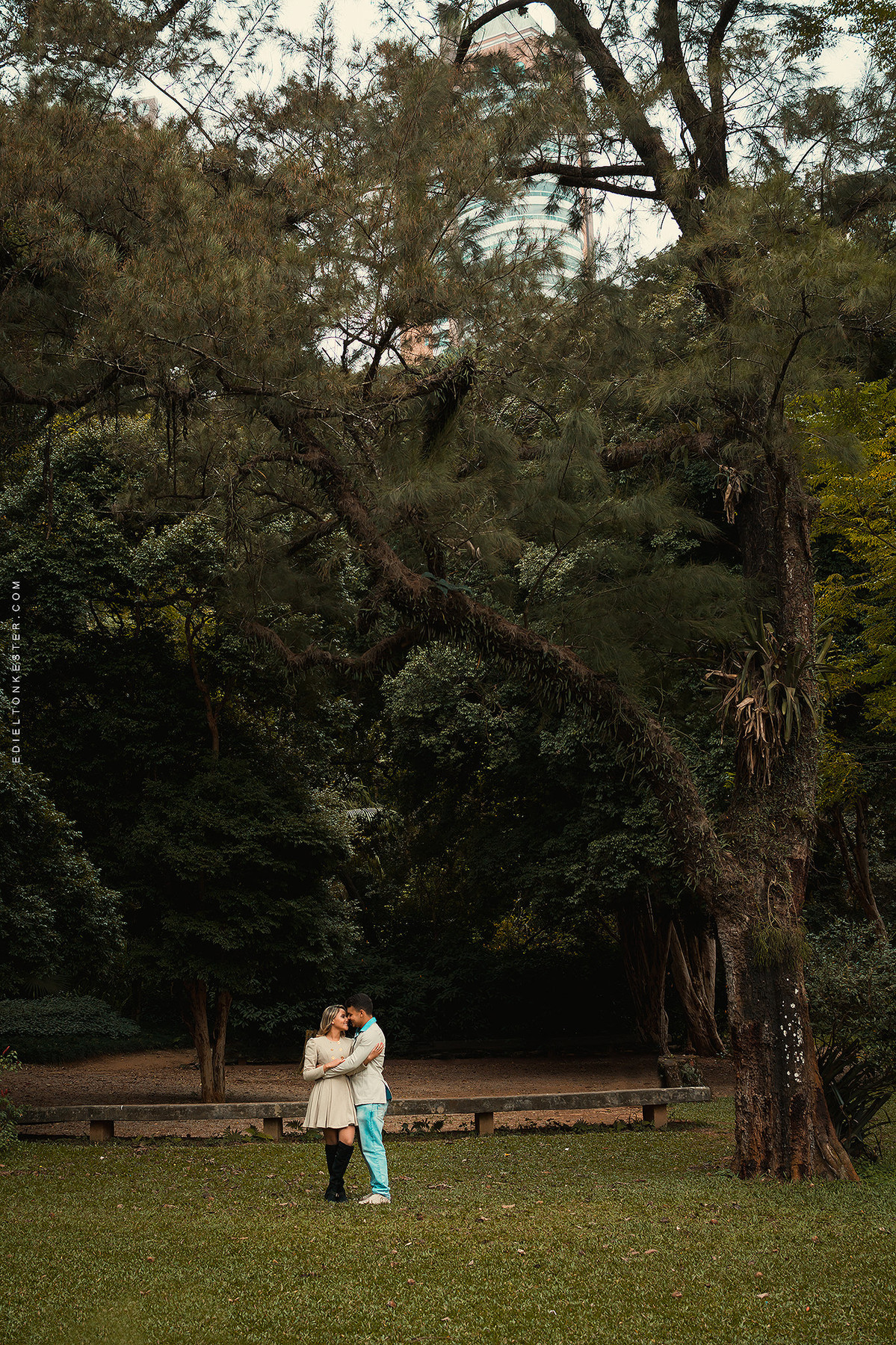 casal apaixonado em sessao pre casamento em sao paulo em parque