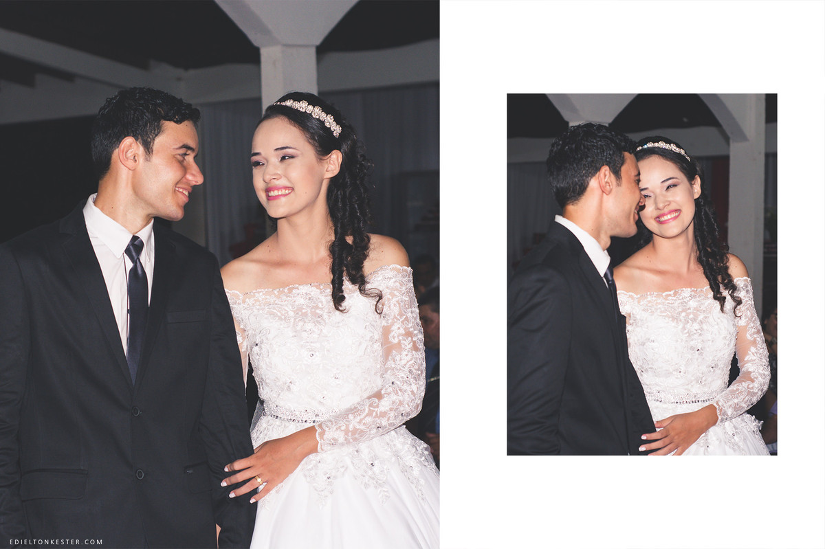 noivos se olhando e sorrindo apaixonadamente