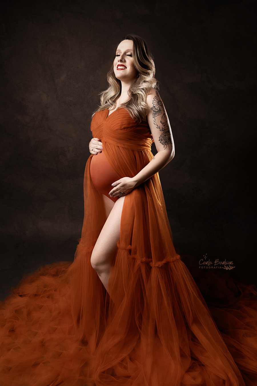 ensaio_gestante_vestido_luxo_laranja