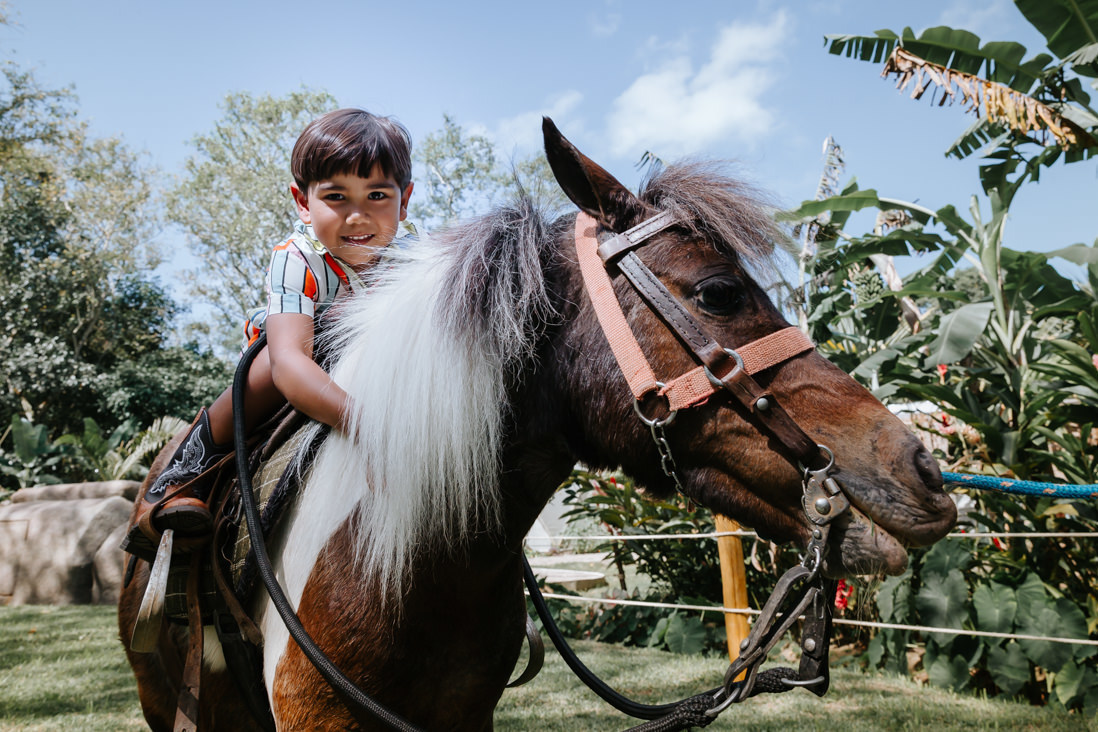 criança de 4 anos montada em ponei