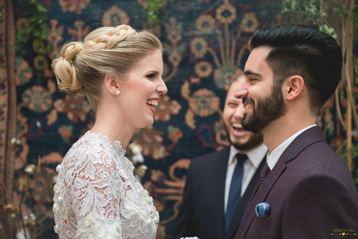 happy bride and groom