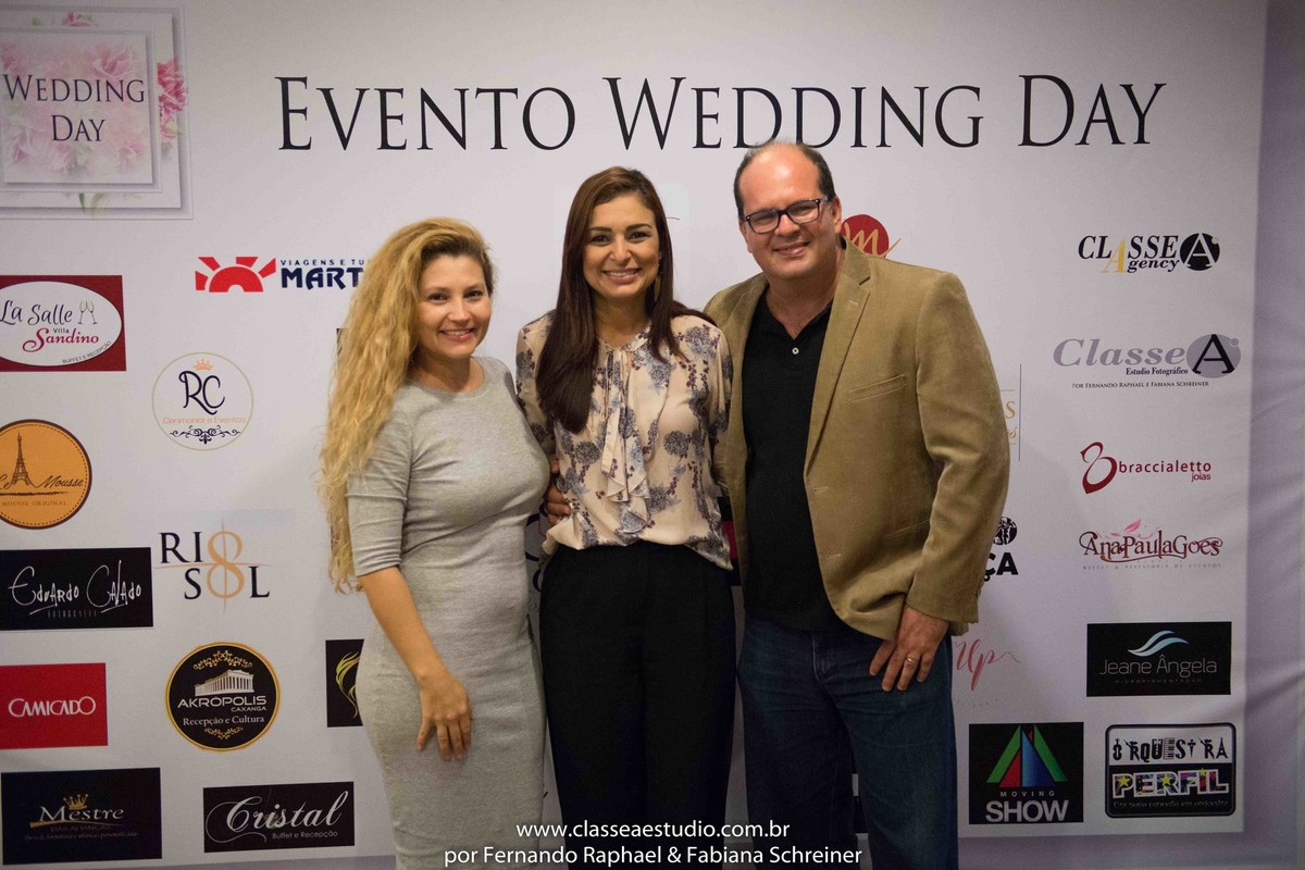 Fabiana Schreiner, Zaine da Braccialetto Jóias e Fernando Raphael no salão de noivas e festas wedding day