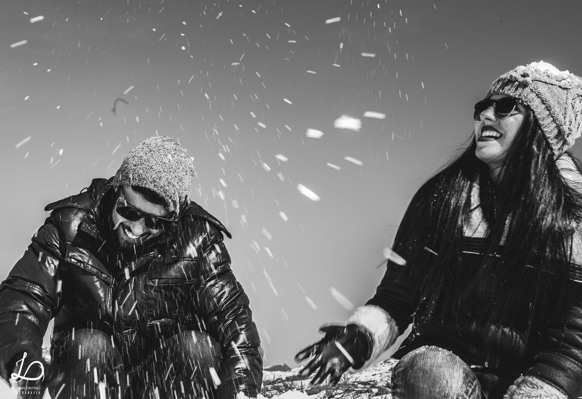 Alegria, felicidade e descontração ao ver a neve pela primeira vez.