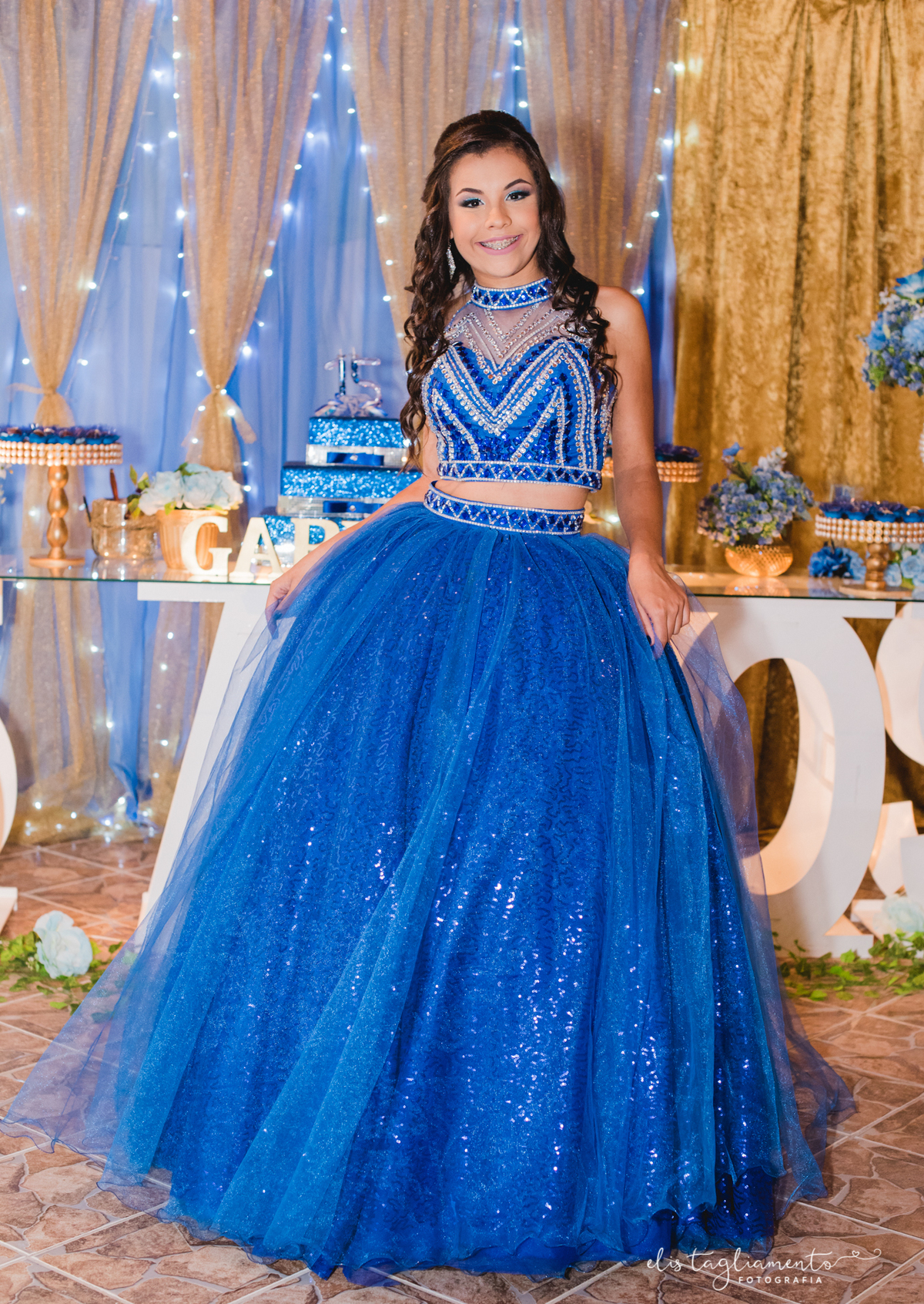 vestido azul de 15 anos