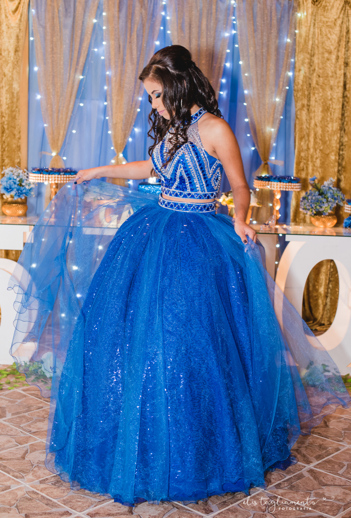 vestido azul de 15 anos