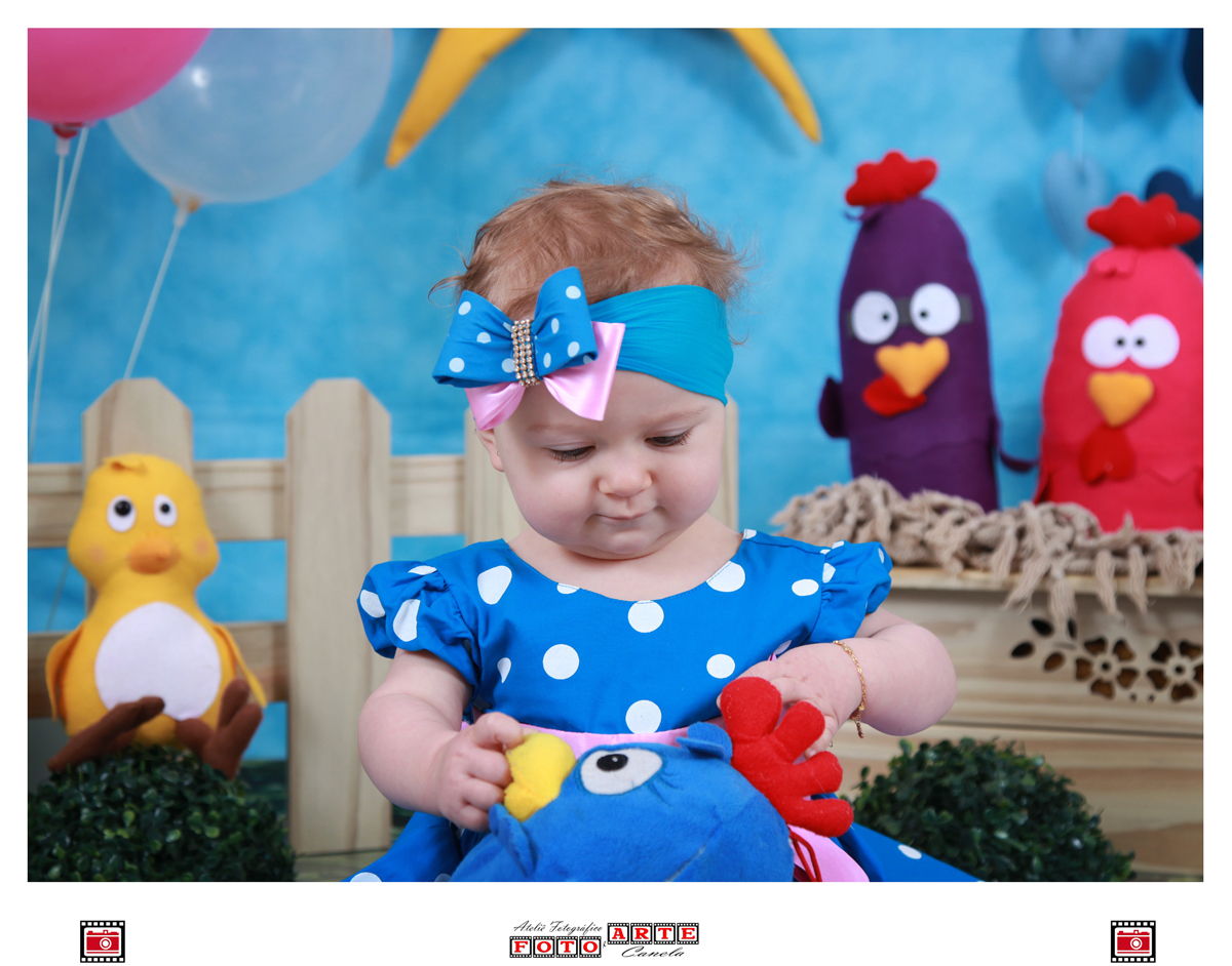 menina segurando galinha pintadinha