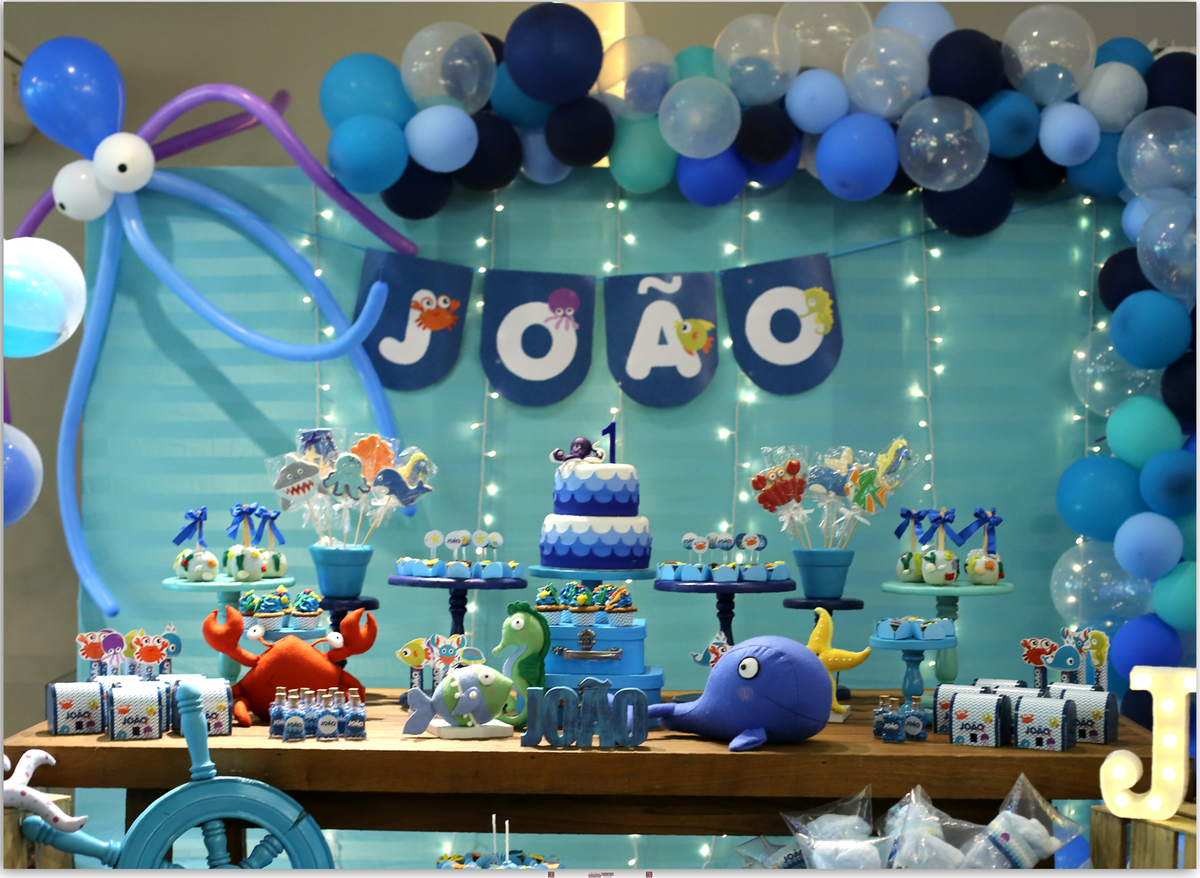 mesa aniversário fundo do mar 
