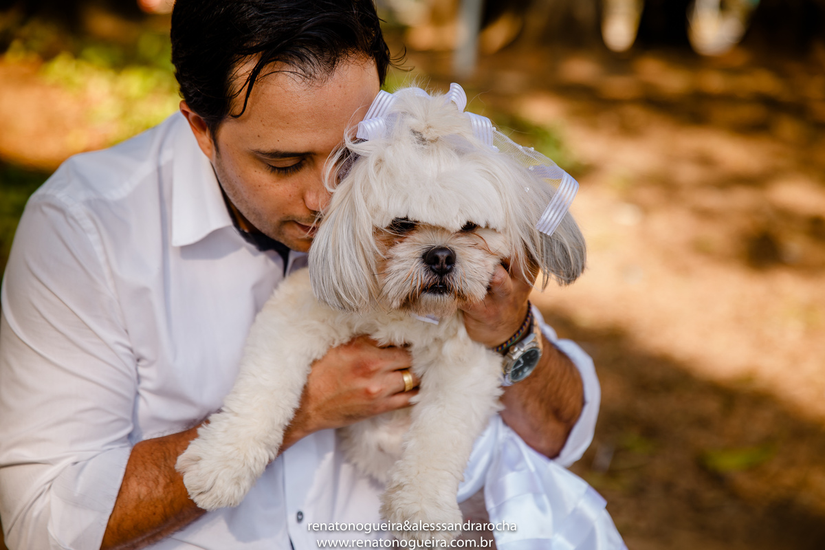 noivo fazendo carinho no seu cachorro