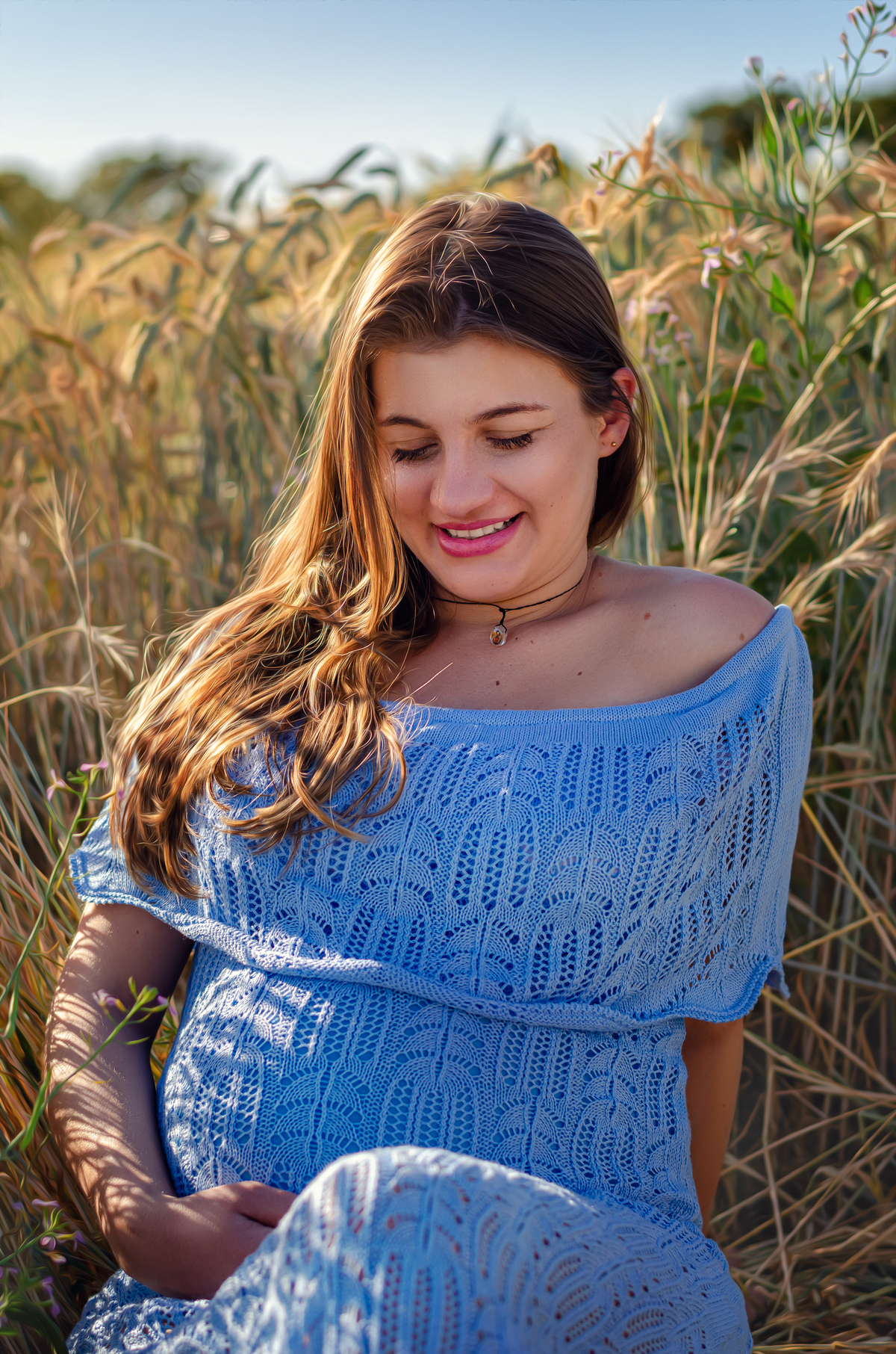 Gestante entre plantação