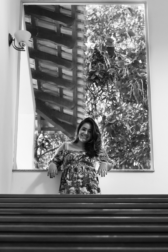 Helo no janelão da escada da casa