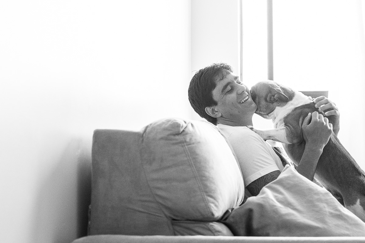 carinho de cachorro no dono