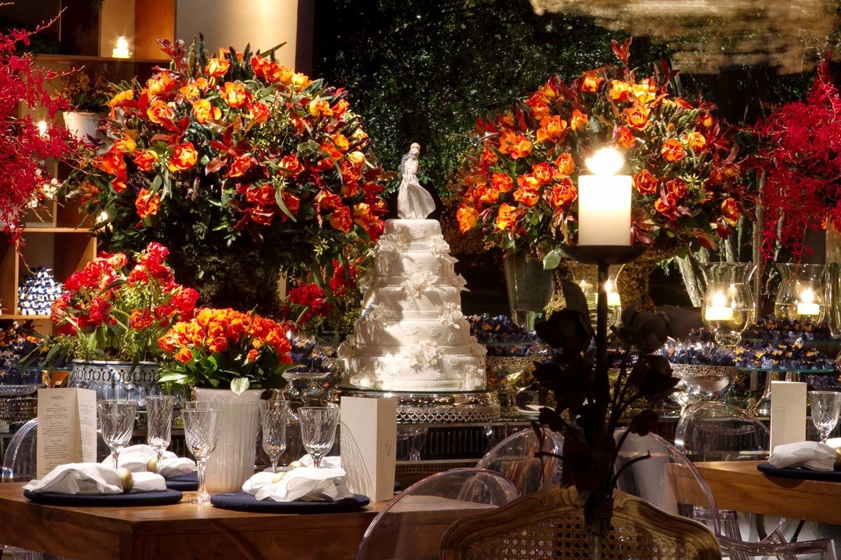 Mesa do bolo Villa Casuarina Batatais, fotógrafo de casamento Leandro Frin