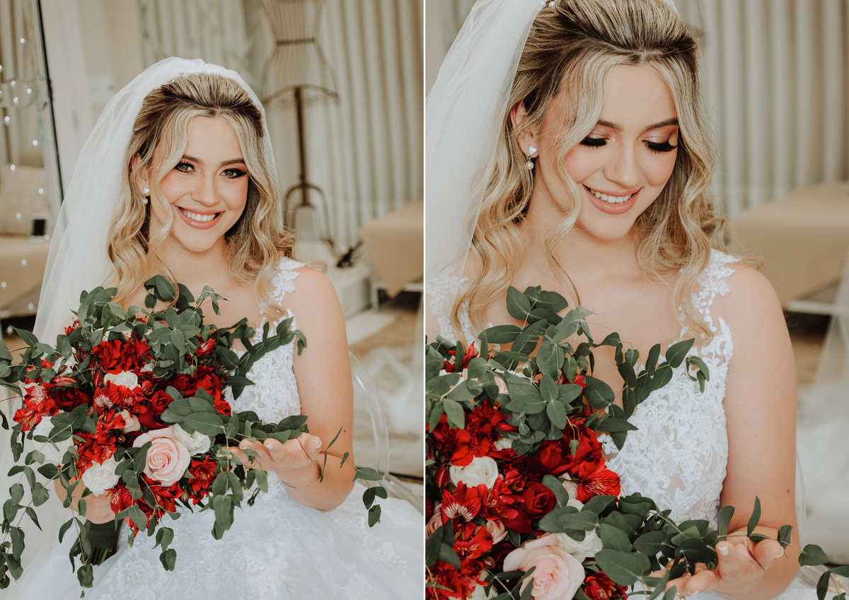 Buquê de casamento estilo Boho flores vermelhas 