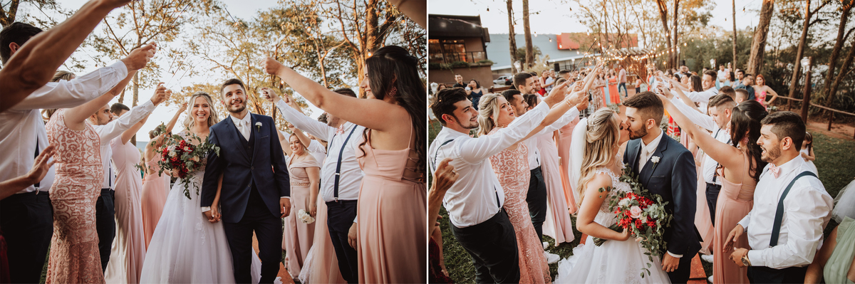 Túnel da saída dos noivos casamento ao ar livre em maringá