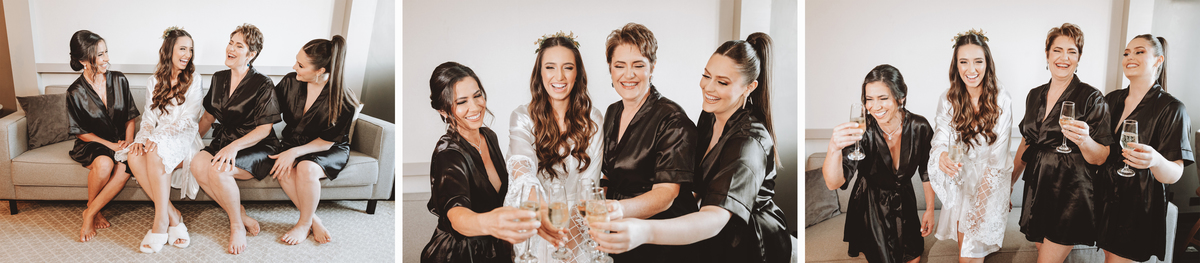 fotos noiva se arrumando com familia e madrinhas brinde 