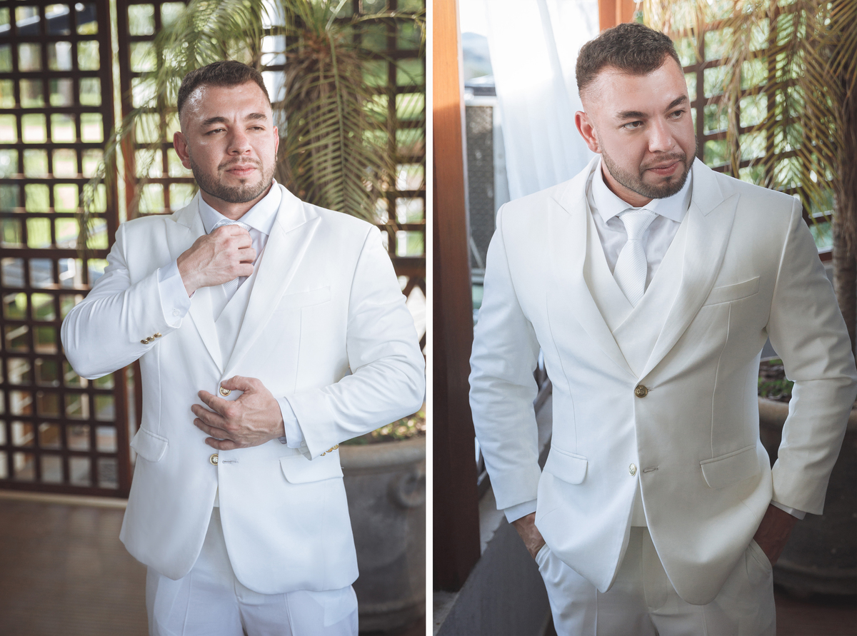 fotos de casamento noivo de terno branco