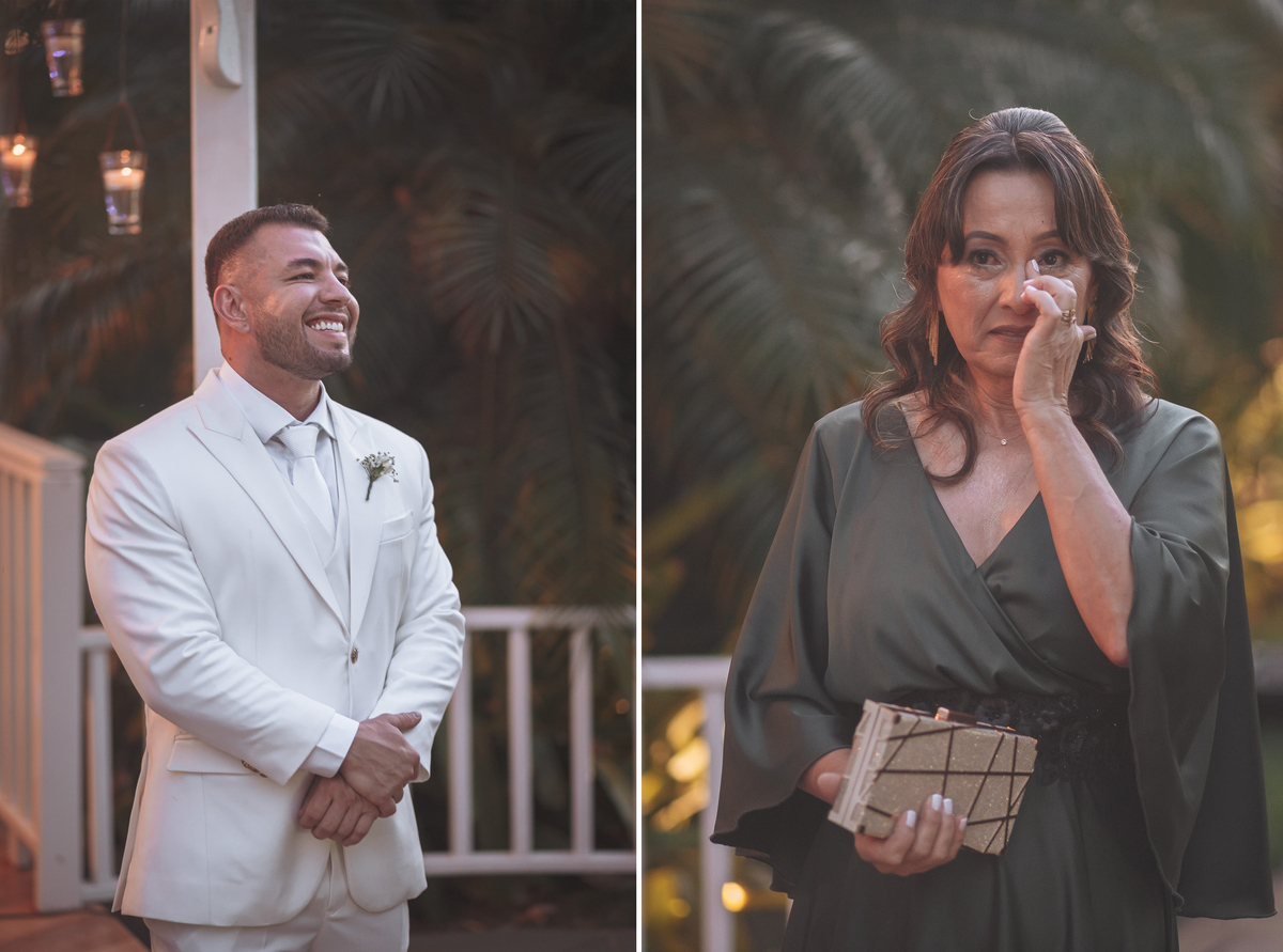 fotos de reação do noivo e familia com a entrada da noiva 