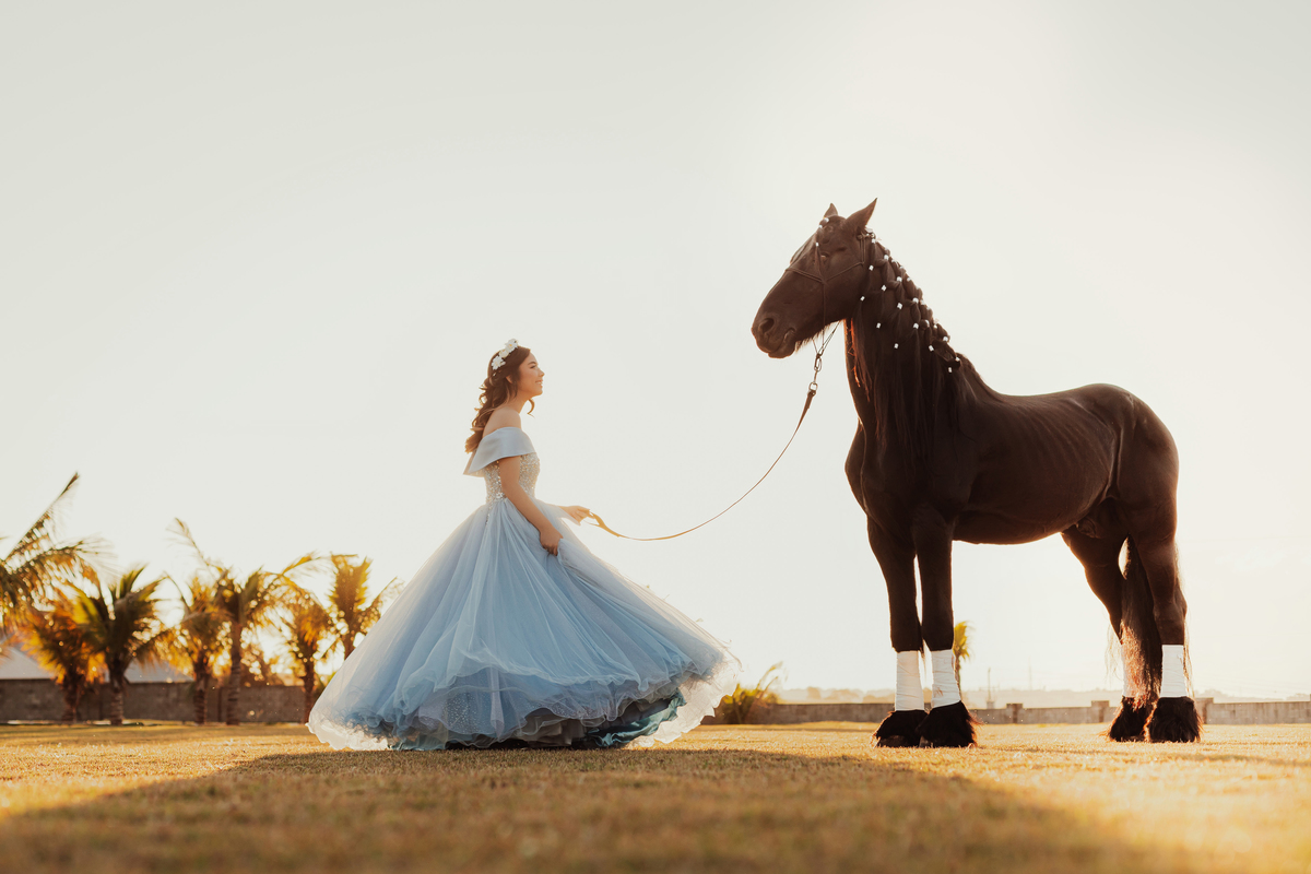 Fotos de debutante ao ar livre com vestido 
