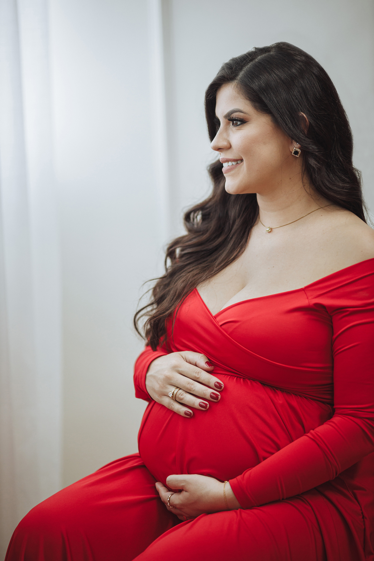 ensaio de gestante vestido vermelho em maringá