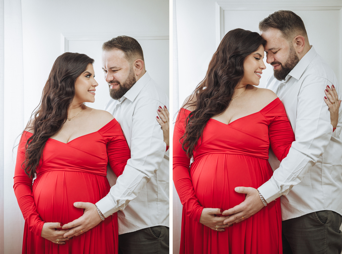 ensaio de gestante vestido vermelho melhor fotografo de gestante em maringá