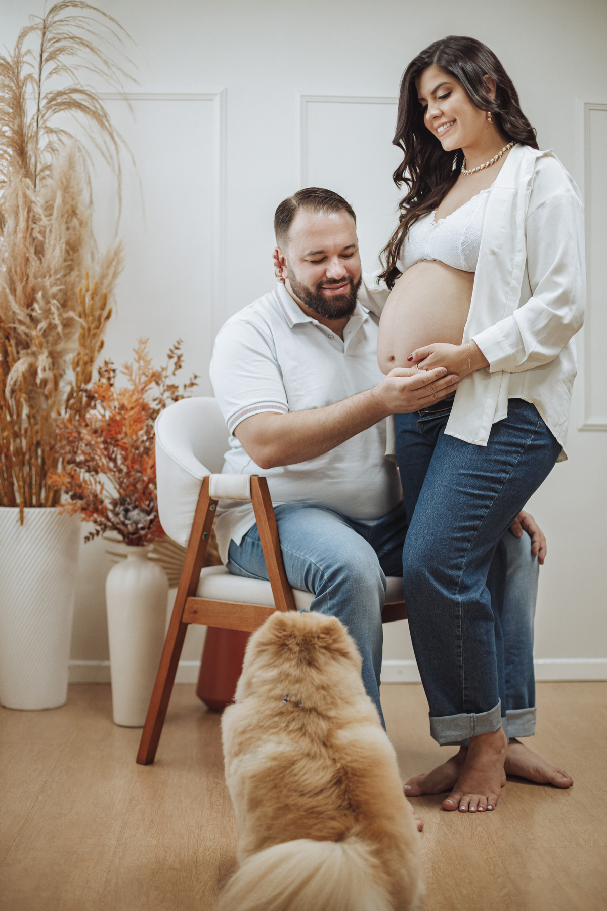 ensaio de gestante com família e pet em maringá fotografo de gestante