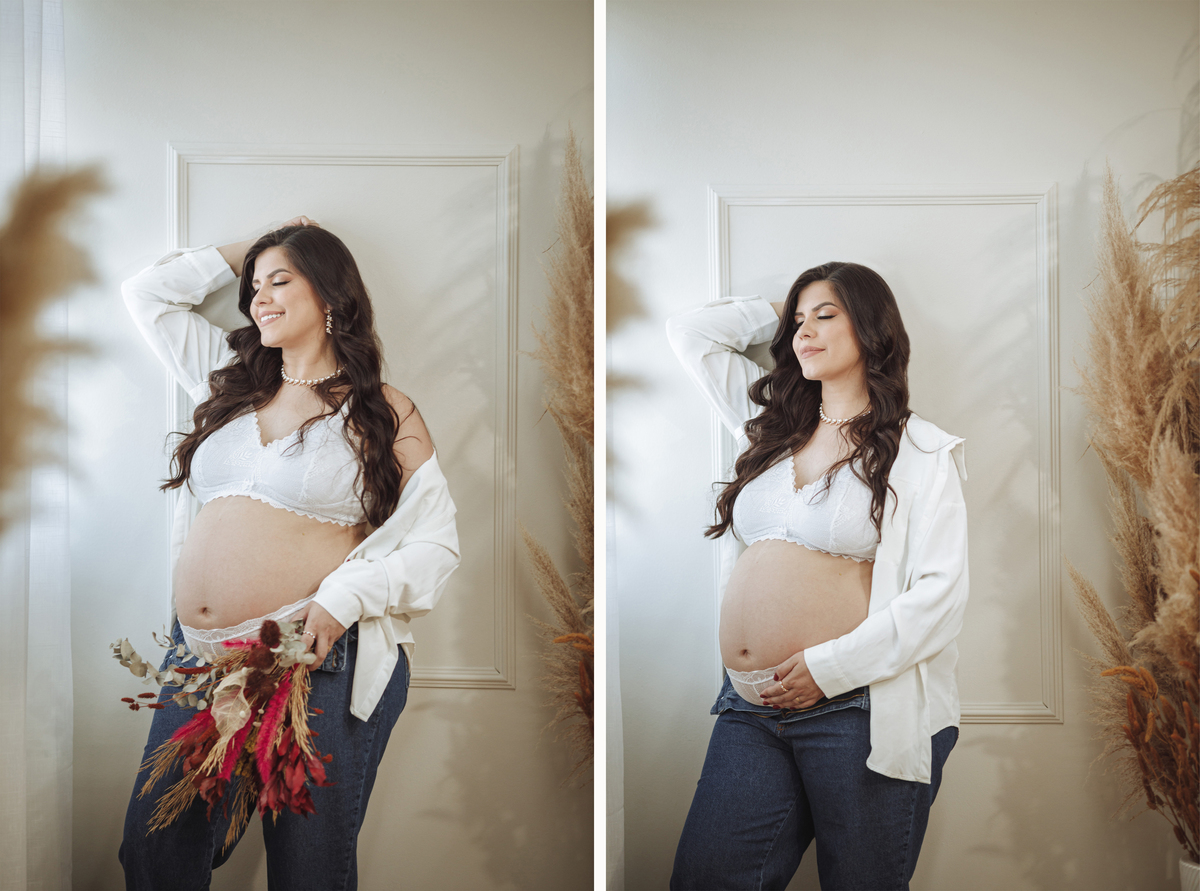 ensaio de gestante com cores claras inspiração fotografo de gestante