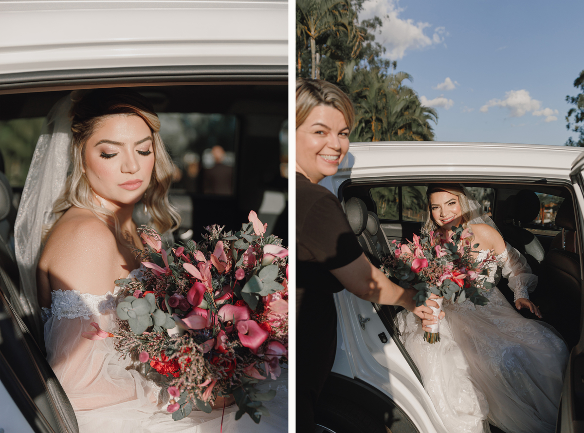 noiva chegando de carro no casamento