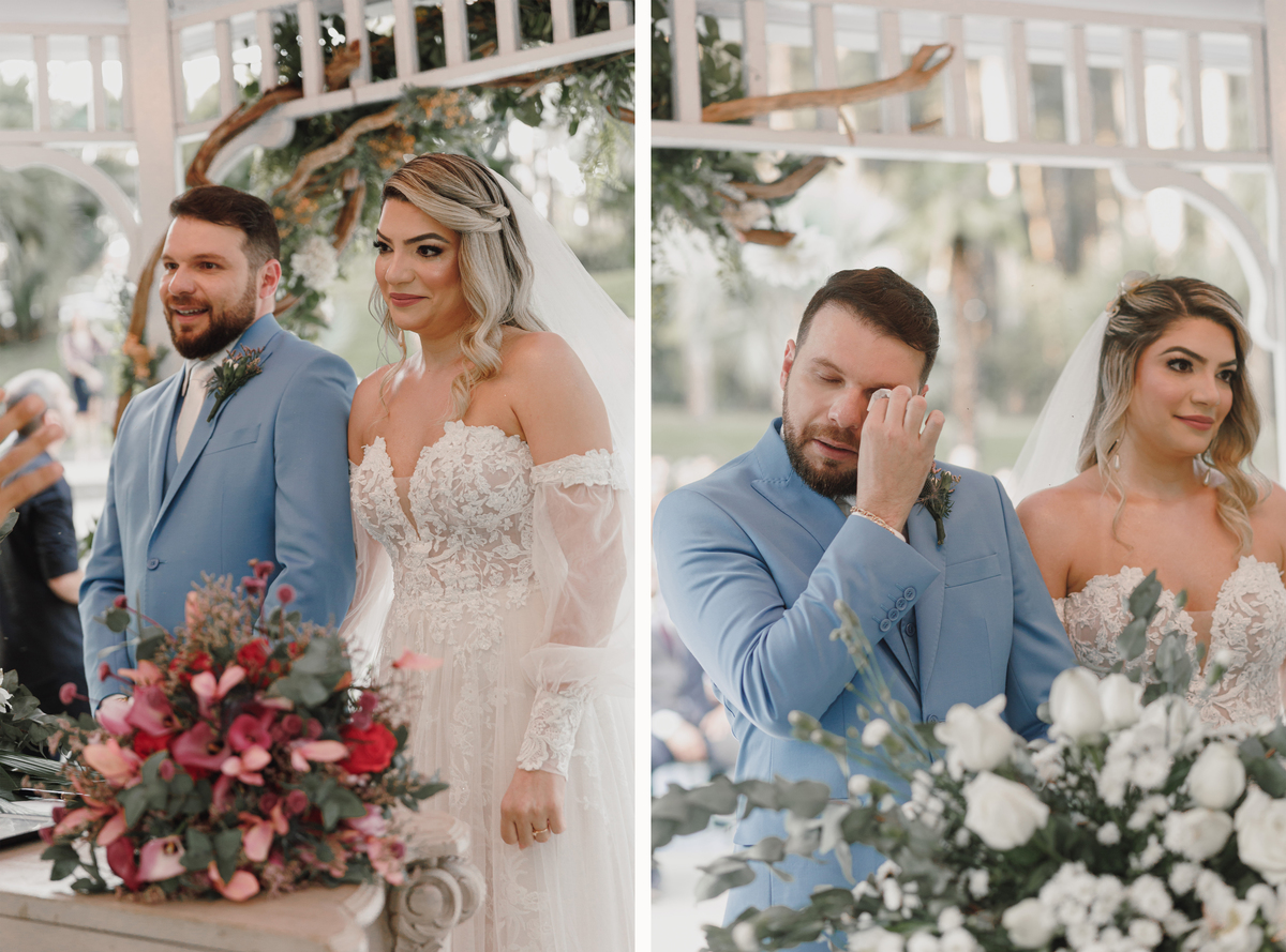 cerimônia no eden garden maringá  fotos emocionantes de casamento noivos no altar