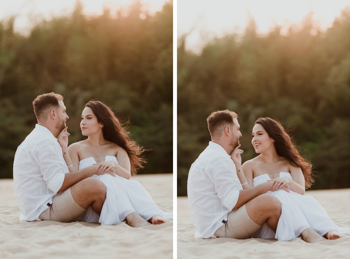 Pré wedding em ilha Porto Rico Paraná fotos no por do sol ensaio externo de casal inspirações