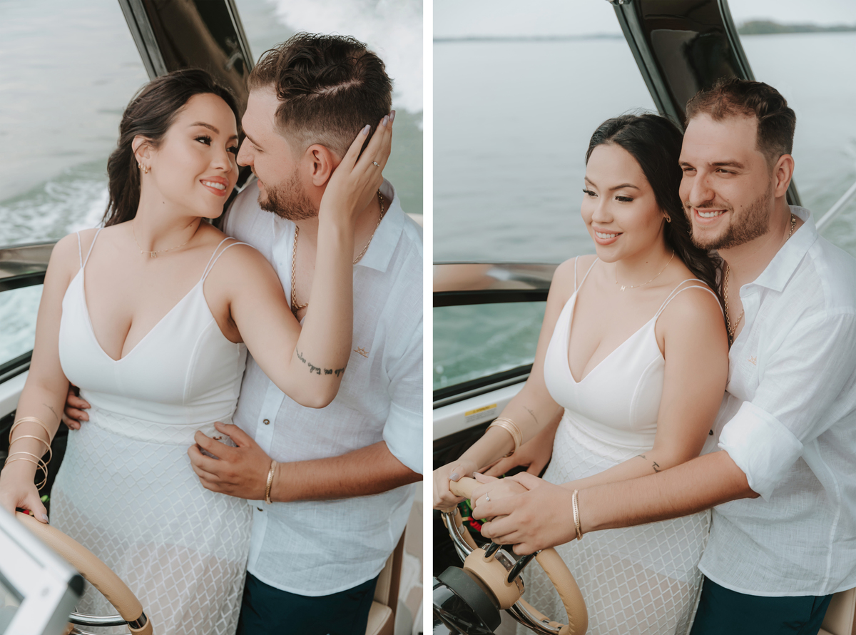 Ensaio de casal externo andando de barcor pré wedding fotografo Maringá e região