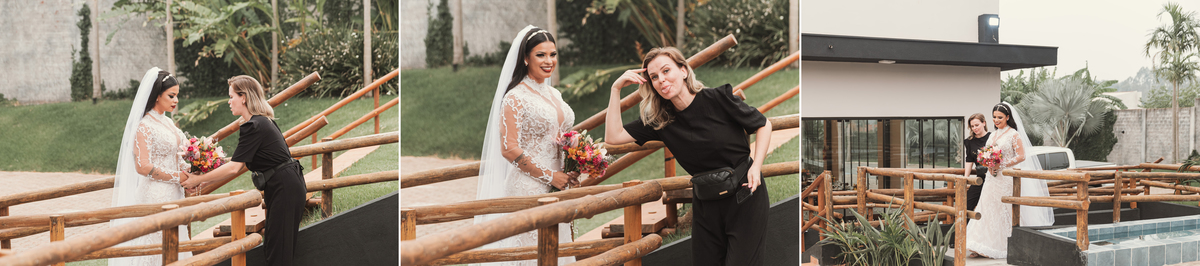 Fotos noiva com acesora antes da entrada no casamento casamento ao ar livre inspiração de buquê alaranjado boho