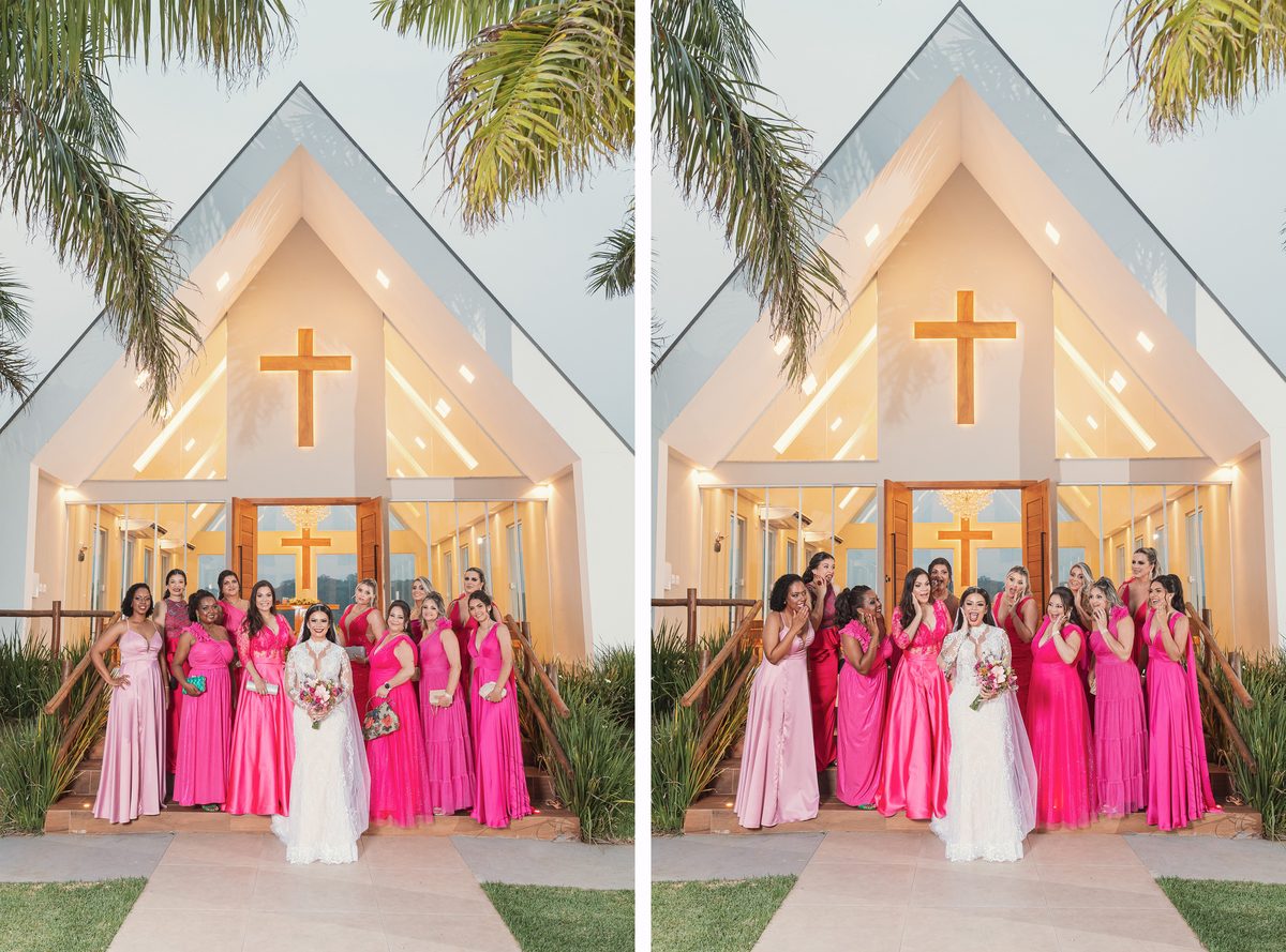 inspiração de paleta de cor para madrinhas pink rosa capela da chácara Lalinda Maringá e região fotógrafo de casamentos
