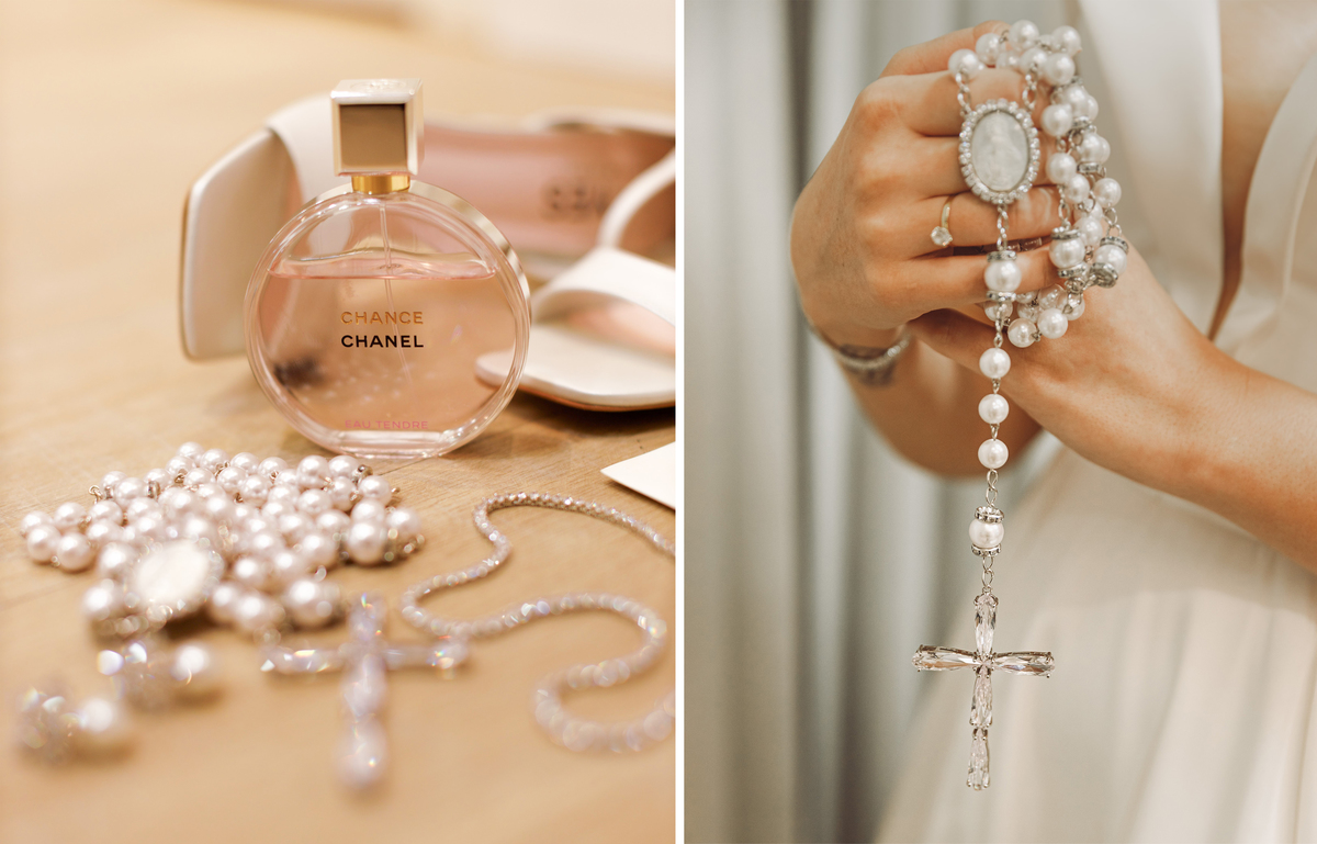 detalhes do dia de noiva making of perfume acessórios e sapato fotografia de detalhe