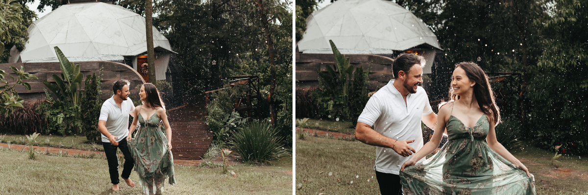 ensaio pre wedding com fotos espontaneas e divertidas na chuva  fotografo de casais em maringa 