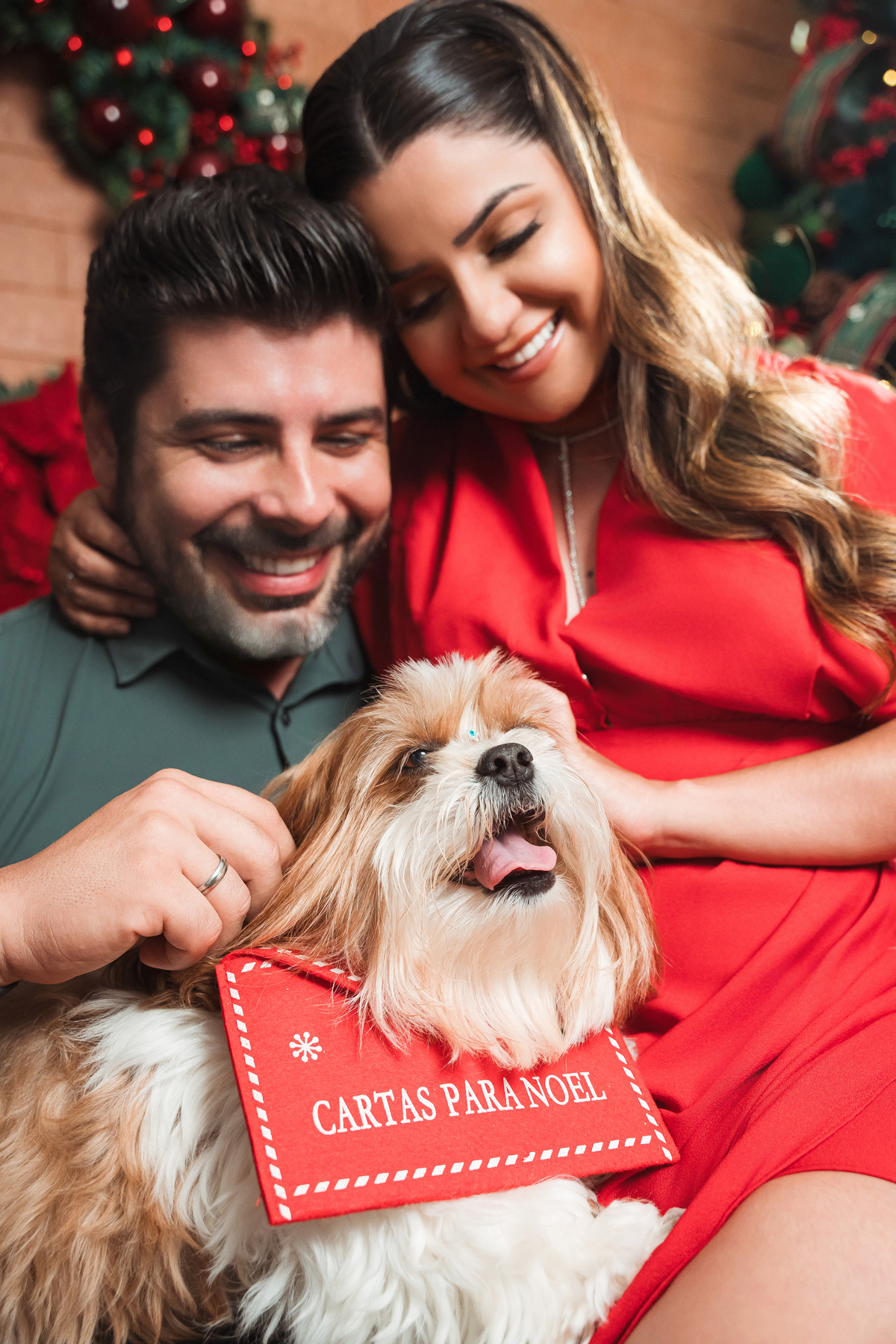 ensaio de casal com cachorro, ensaio de Natal