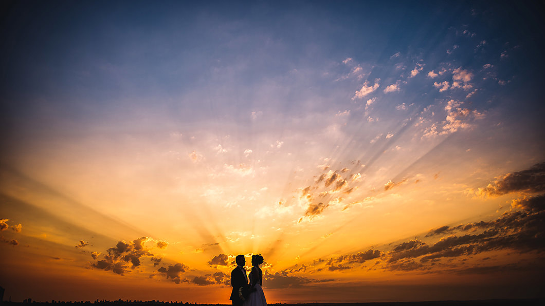 Saída fotografica dos noivos  com o por do sol em Maringá-PR