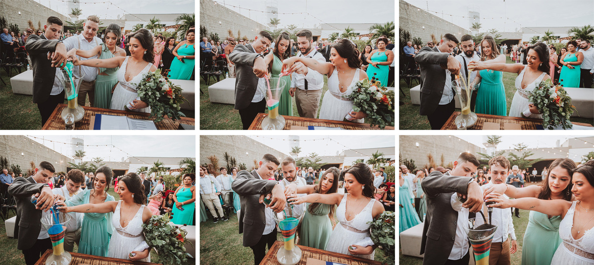 momento emocionante de padrinhos na cerimonia das areias para casamento ao ar livre em maringá 