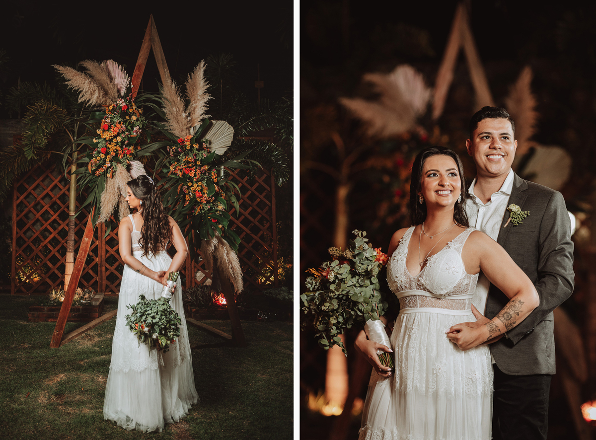 estilo  de decoração boho com capim dos pambas empresa de decoração em maringa, linda sessão de fotos dos noivos feita na decoração do casamento de 2022 fotos de rickardo andrade