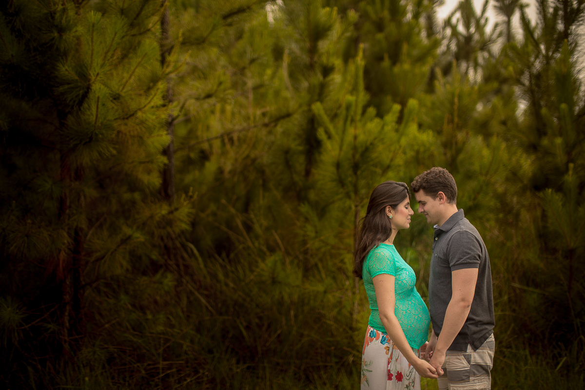 Ensaio gestante da Lilian e Alex com Gustavo Sousa fotografia em Curitiba. Book em externa. Morro do Monge. Vestido verde liso com caia em estampa de flores. 