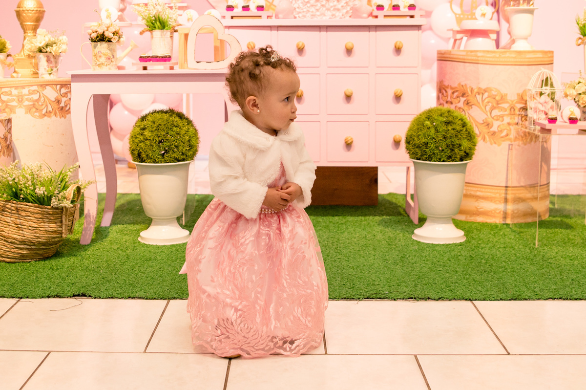 festa de aniversário infantil - decoração princesa - menina vestida de princesa