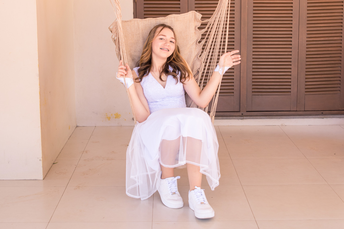 Foto com vestido de confirmação