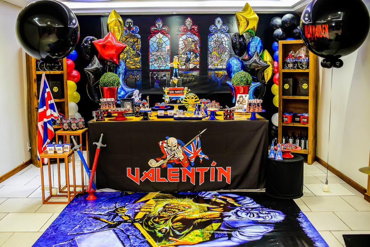 children's party photography 
iron maiden theme cake table decoration