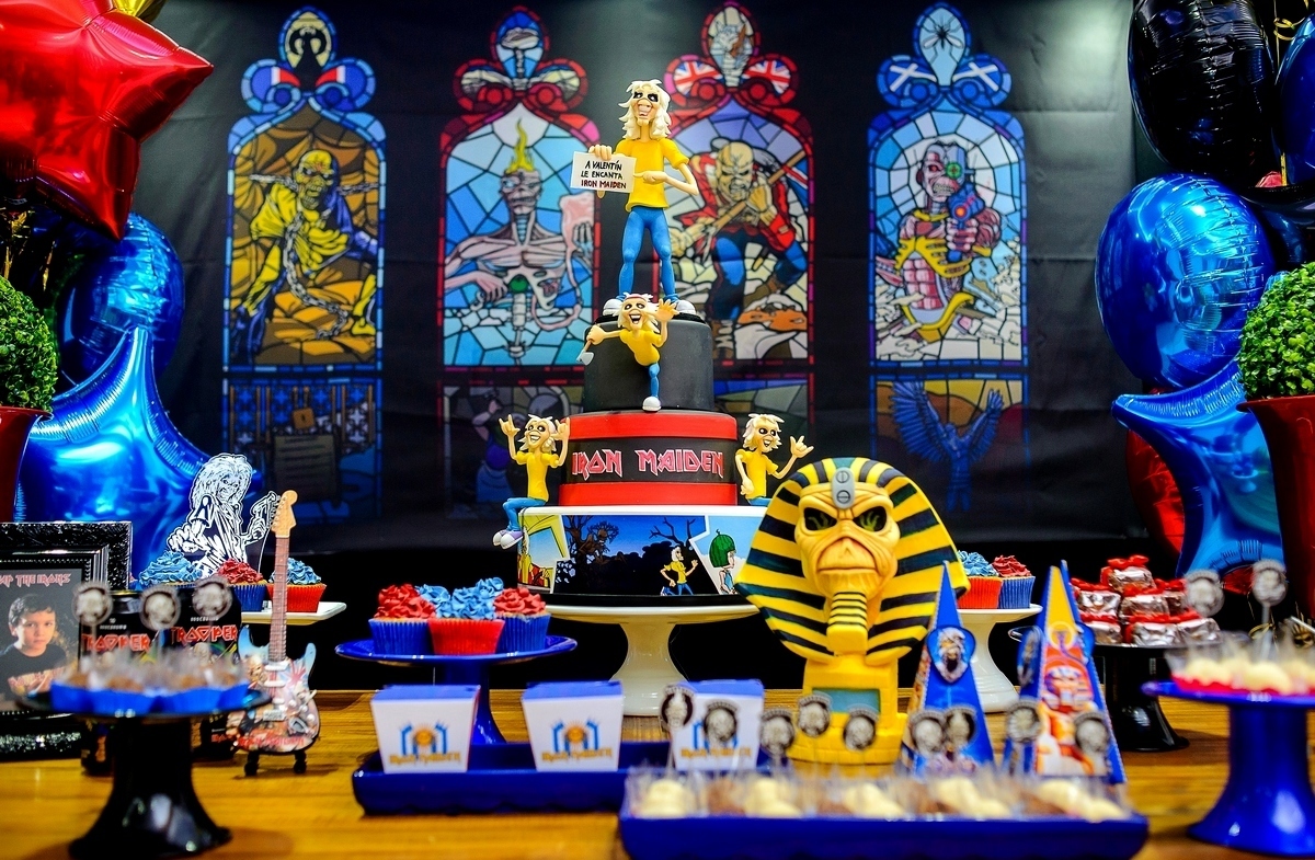 children's party photography 
iron maiden theme cake table decoration
