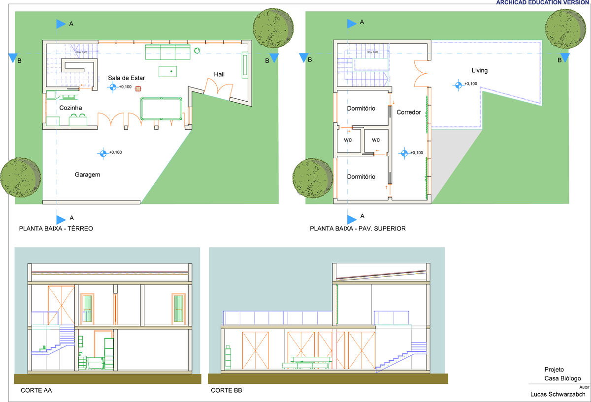 Plantas Baixa, Cortes AA e BB