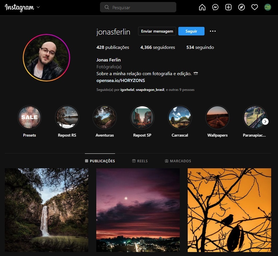 Jonas Ferlin, o autor da imagem no Instagram. 