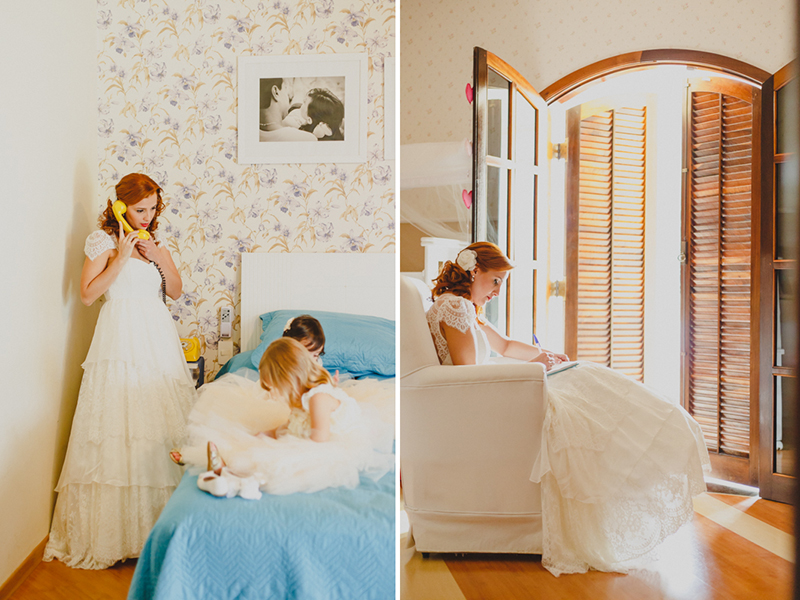 Fotos do making of da Noiva, A noiva Helena se arrumou juntos com suas pequenas filha gêmeas., depois reservou um momento para escrever os seus votos. Fotografia de casamento, fotos de casamento, noiva pó de arroz, vestido de noiva , vestida 